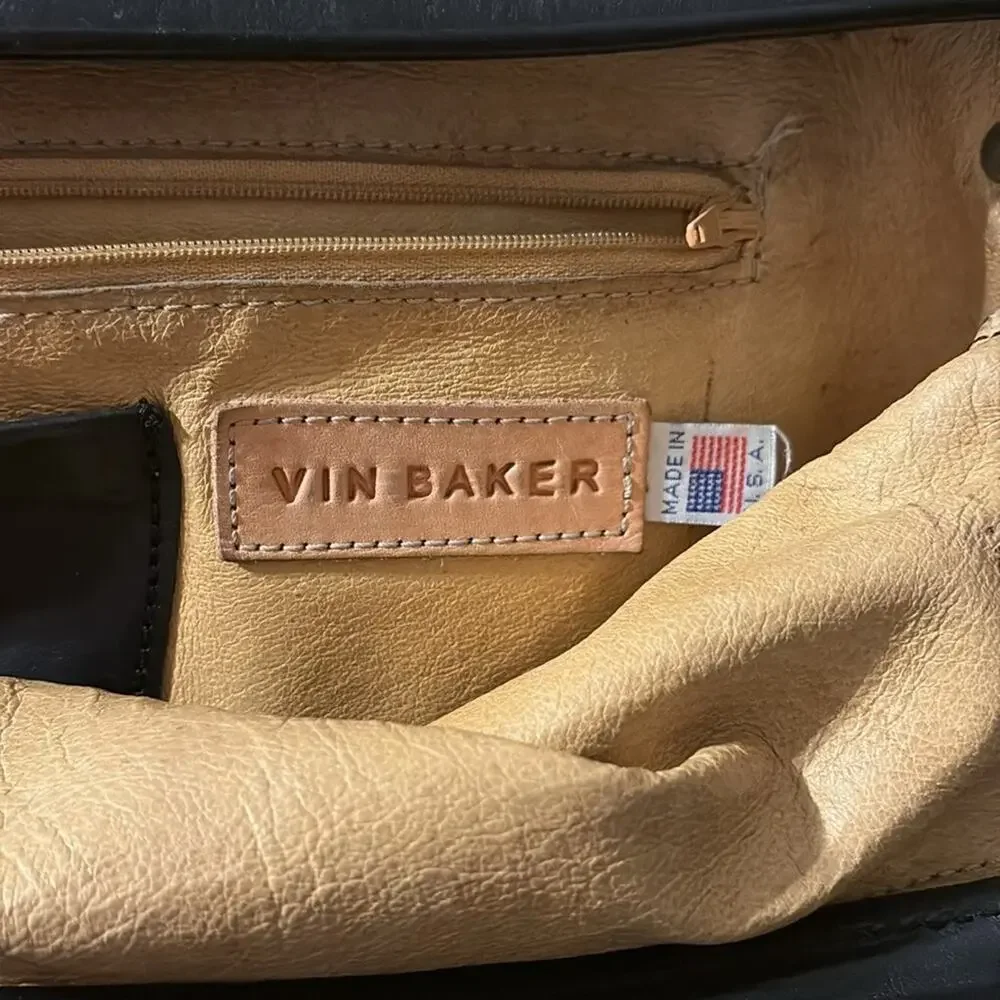 Vin Baker Soft Leather Tote with Magnet Closure and Black Leather Straps